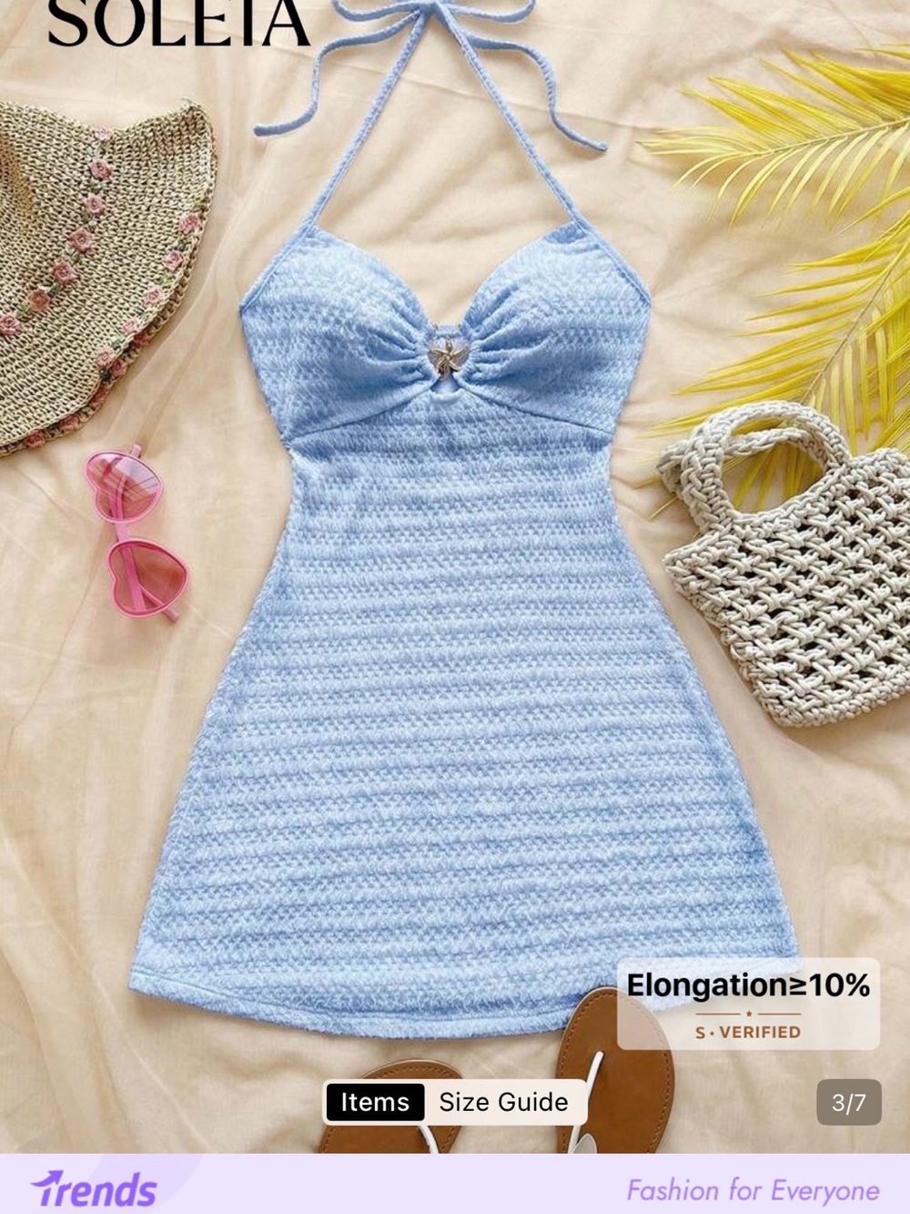 SHEIN Light Blue Crochet Halter One-Piece Dress